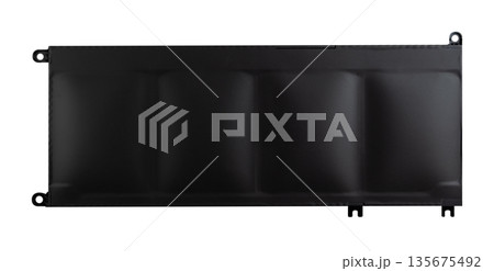 Black laptop battery on white background Black laptop battery on white background 135675492