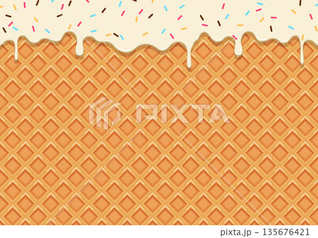 とろけるホワイトチョコレートとワッフルの背景素材 スイーツデザインのベクターイラスト とろけるホワイトチョコレートとワッフルの背景素材 スイーツデザインのベクターイラスト 135676421