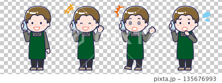 A male "restaurant clerk" using a smartphone 135676993