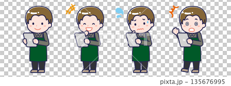 一名男性「餐廳服務生」正在使用平板電腦 135676995