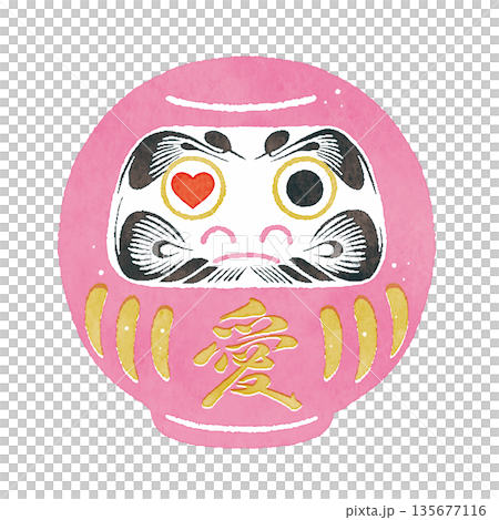 Pink Love Daruma Illustration Wishing for Success in Love | Japanese Lucky Charm Material for Matchmaking and Love 135677116