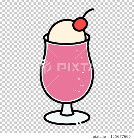 ピンクのクリームソーダのイラスト 135677660