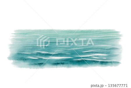 Tranquil turquoise sea with gentle waves and white foam,painted as a soft watercolor background.Coastal scene for travel brochures,resort postcards,beach hotel branding to evoke relaxing holiday mood 135677771