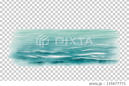 Tranquil turquoise sea with gentle waves and white foam,painted as a soft watercolor background.Coastal scene for travel brochures,resort postcards,beach hotel branding to evoke relaxing holiday mood 135677771