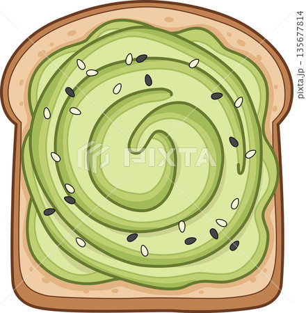 Hand Drawn Minimalist Illustration of Healthy Avocado Toast with Sesame Seeds for Breakfast and Vegan Cafe Menu Decor Hand Drawn Minimalist Illustration of Healthy Avocado Toast with Sesame Seeds for Breakfast and Vegan Cafe Menu Decor 135677814