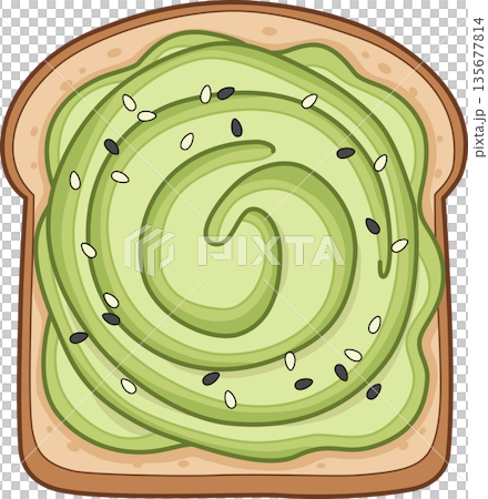 Hand Drawn Minimalist Illustration of Healthy Avocado Toast with Sesame Seeds for Breakfast and Vegan Cafe Menu Decor Hand Drawn Minimalist Illustration of Healthy Avocado Toast with Sesame Seeds for Breakfast and Vegan Cafe Menu Decor 135677814