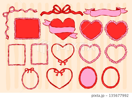 Whimsical Coquette Ribbon Bow Frames Elements Hand Drawn Set Whimsical Coquette Ribbon Bow Frames Elements Hand Drawn Set 135677992