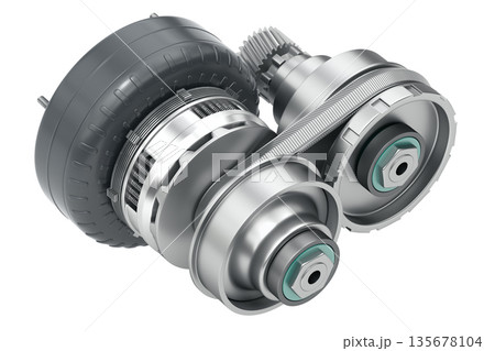 Continuously variable transmission (CVT) isolated on white background - 3D illustration Continuously variable transmission (CVT) isolated on white background - 3D illustration 135678104