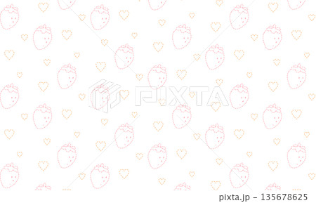 破線でできたいちごとハートのステッチ風のパターン壁 135678625