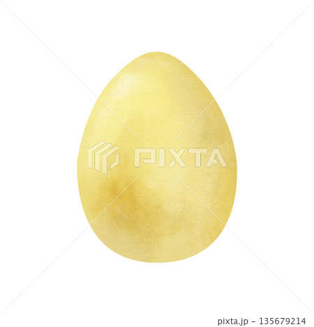 Yellow Easter egg, isolated on a white background. Watercolor illustration hand drawn with watercolors. Suitable for holiday decoration, spring cards, invitations, packaging design, posters Yellow Easter egg, isolated on a white background. Watercolor illustration hand drawn with watercolors. Suitable for holiday decoration, spring cards, invitations, packaging design, posters 135679214
