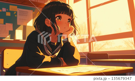 放課後の教室にいる女子生徒 135679347