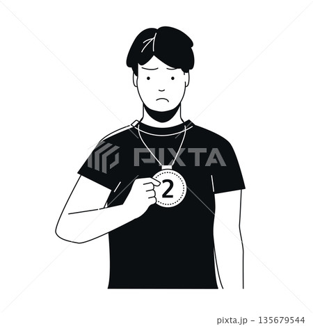 Second Place Medalist - Black and White Flat Design Illustration Second Place Medalist - Black and White Flat Design Illustration 135679544