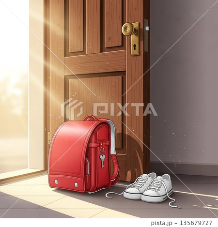 春の光に包まれた登校前 135679727