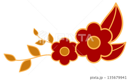 Traditional Chinese Red Flowers with Golden Leaves Illustration for Lunar New Year Decoration 135679941