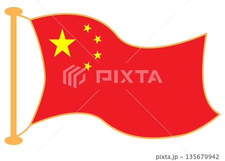 Waving Flag of China on Pole Illustration 135679942
