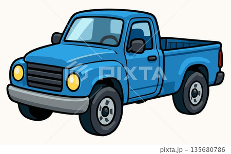 Blue Cartoon Pickup Truck Blue Cartoon Pickup Truck 135680786