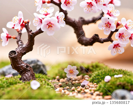 桜の咲いた公園のミニチュア 135680817