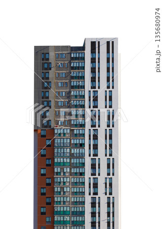 Modern residential building, contemporary urban architecture with concrete facades and large windows Modern residential building, contemporary urban architecture with concrete facades and large windows 135680974
