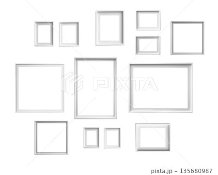 Frame gallery wall, modern interior design with blank white picture and poster templates. Minimalist 135680987