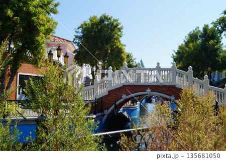 Little Venice in Thailand.Streets and canals of old Venice in Thailand with wooden gondolas, stone bridges. 135681050