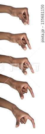 Fingers holding invisible object between thumb and index, gesture showing comparison of small and 135681150