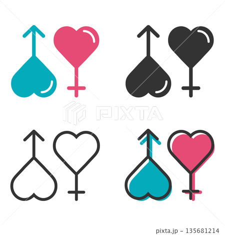 Set of gender symbols and relationship icons in the form of hearts. isolated on white. valentine's day icon 135681214