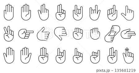 Hand icon set. Clapping hands and other gestures, Brofisting gesture. Thin line art icons set.Black vector symbols isolated on white. Hand icon set. Clapping hands and other gestures, Brofisting gesture. Thin line art icons set.Black vector symbols isolated on white. 135681219