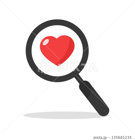 Search heart and love icon, vector. Magnifying glass with heart inside. Dating illustration. valentine's day icon Search heart and love icon, vector. Magnifying glass with heart inside. Dating illustration. valentine's day icon 135681235