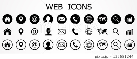 Web icon set. Contact us icons, set of website icons, vector. Communication symbol. Web icon set. Contact us icons, set of website icons, vector. Communication symbol. 135681244