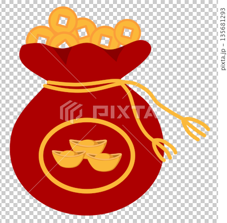 Red Lucky Money Bag with Chinese Gold Coins and Sycee for Lunar New Year Red Lucky Money Bag with Chinese Gold Coins and Sycee for Lunar New Year 135681293