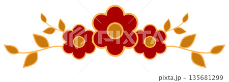Chinese Red Flowers with Golden Leaves Border for Lunar New Year Decoration Chinese Red Flowers with Golden Leaves Border for Lunar New Year Decoration 135681299