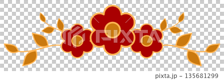 Chinese Red Flowers with Golden Leaves Border for Lunar New Year Decoration Chinese Red Flowers with Golden Leaves Border for Lunar New Year Decoration 135681299