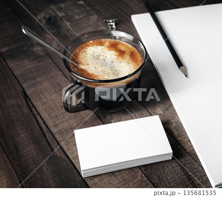 Business cards, coffee cup, pencil 135681535