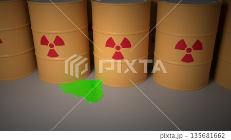 危険物質が静かに流れ出すドラム缶 135681662