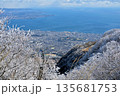 鶴見岳山頂から望む霧氷と別府湾 135681753