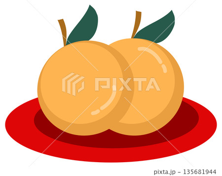 Mandarin Oranges on Red Plate Illustration for Chinese New Year Luck and Fortune Mandarin Oranges on Red Plate Illustration for Chinese New Year Luck and Fortune 135681944