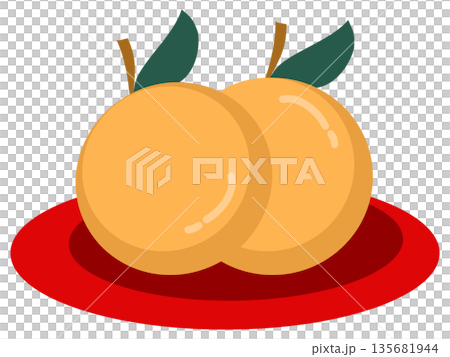 Mandarin Oranges on Red Plate Illustration for Chinese New Year Luck and Fortune Mandarin Oranges on Red Plate Illustration for Chinese New Year Luck and Fortune 135681944