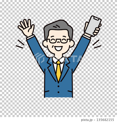 一幅簡單的向量插圖,描繪了一位高級老闆、總裁或經理面帶微笑,歡呼雀躍。 一幅簡單的向量插圖,描繪了一位高級老闆、總裁或經理面帶微笑,歡呼雀躍。 135682155