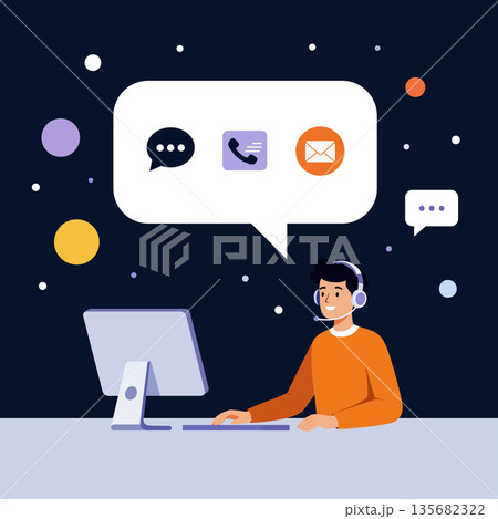 Male support agent with headset computer 135682322