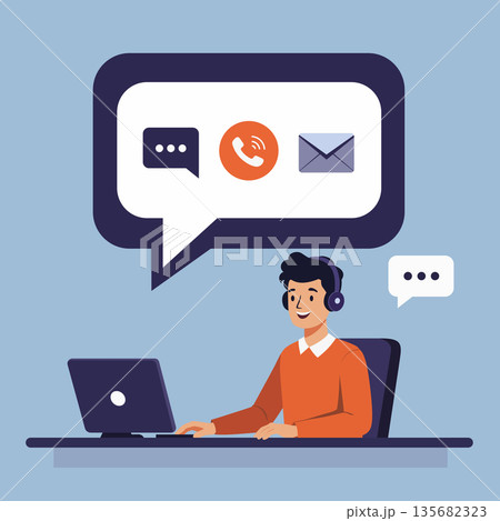 Support agent man laptop headset illustration 135682323