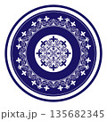 Traditional Chinese porcelain. Round blue and white pattern ornament. Ceramic, plate with arabic ornament EPS. For round surfaces, household utensils, textiles, embroidery, porcelain, plate 135682345