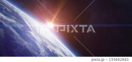 Earth planet surface with ocean and clouds. Space background. Earth planet surface with ocean and clouds. Space background. 135682683