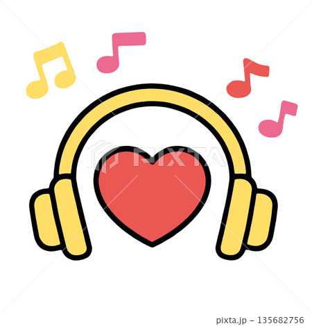 Headphone heart music note yellow red love listen happy isolated white background 135682756