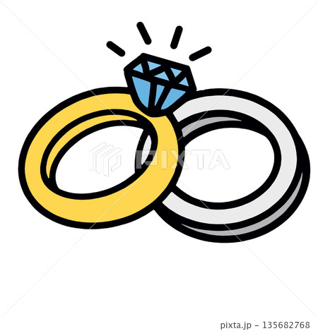 Two rings, one gold with blue diamond, symbolize love, marriage, and commitment 135682768