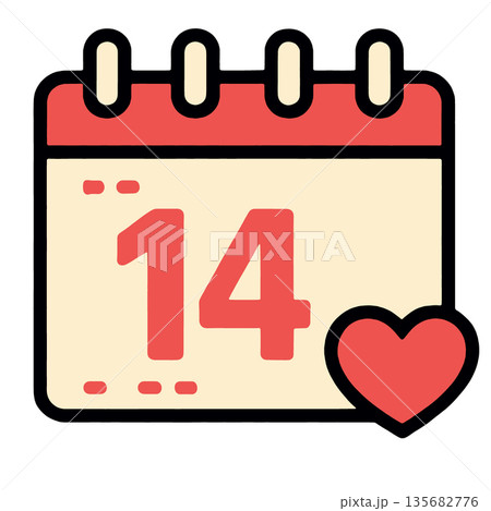 Valentine calendar heart love date romantic February icon celebration event 135682776