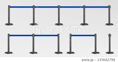 Belt barrier with blue rope on black poles Belt barrier with blue rope on black poles 135682799