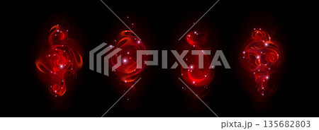 Magic red light swirls set isolated on black Magic red light swirls set isolated on black 135682803