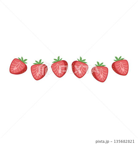 Fresh Strawberries in a Row with Green Leaves 135682821