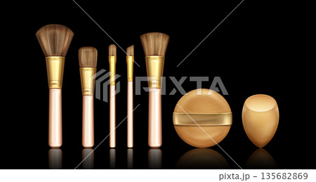 Makeup brush and sponge set isolated on black 135682869