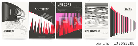 Abstract Line Wave Poster Vector Set. Gradient stripes, music visuals and geometric line art cover templates. Vibrant modern design ideal for music festivals, social media, banners, ads, events. Abstract Line Wave Poster Vector Set. Gradient stripes, music visuals and geometric line art cover templates. Vibrant modern design ideal for music festivals, social media, banners, ads, events. 135683299